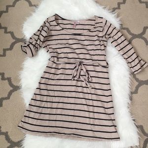 Tan and black striped maternity tunic